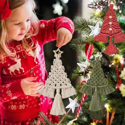 mdgfge 3 Pack Christmas Tree DIY Macrame Kit, Christmas Macrame Woven Boho Christmas Tree Decorative Hanging Ornaments Assembled DIY Kits for Beginners Xmas Holiday Party Wall Hanging Supplies - Image 3