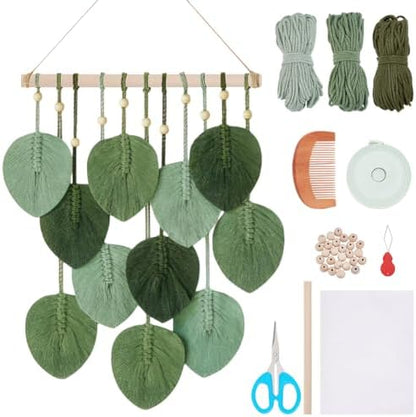 FREEBLOSS Macrame Leaf Wall Hanging Kit Boho Leaves Macrame Tapestry Macrame Kit for Beginners Handmade Woven Hanging Tapestry Bohemian Macrame Wall Art for Living Room Bedroom by FreeandCreativeCraftsArt