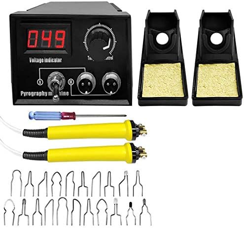 Wood Burning Kit 110V 60W Crafts Gourd Wood Burning Tools Multifunction Pyrography Machine Heating Kit Temperature Control Wood Burner Tool 20 Tips (Dual Port+Digital Display, Black) by JIANYANA