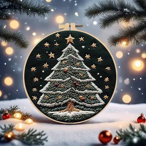 Huacan Embroidery Kit for Beginners Adults, Easy Needlepoint Kits for Adults with Stamped Embroidery Patterns. (Christmas Tree) - Image 4