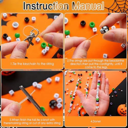Tuhangcc 773 Pcs DIY Keychain Making Kit，Adjustable Letter Alphabet Beads Strings,Keychain Skull Head Beads,16 Charm Cards with Lobster Clasps & Strings for Halloween Party Favors - Image 5