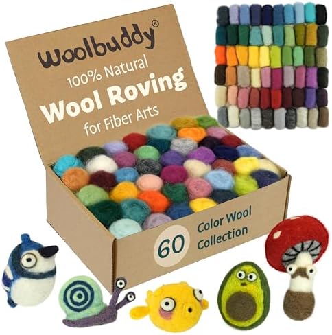 Woolbuddy Needle Felting Kit 60 Colors Wool Roving for Adults & Beginner by Woolbuddy