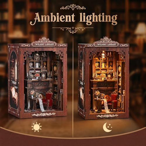DIY Book Nook Kit with LED Lights | 3D Puzzles for Adults & Teens, Miniatures and Model Building Kits for Bookshelf Decor, Relaxing & Unique Gift for Craft Lovers | Twilight Library - Image 5