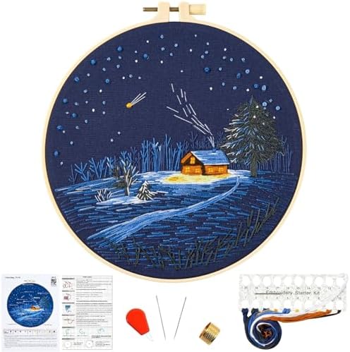 Christmas Embroidery Kits for Beginners Adults, Winter Hand Embroidery Starter Kits, Christmas Cross Stitch Kits for Beginners Needlepoint DIY Kits for Adults, Embroidery Hoop, Thread & Video Tutorial by Unknown