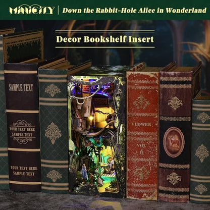 MiniCity Down the Rabbit Hole DIY Book Nook Kit, Bookshelf Insert with LED - Image 4