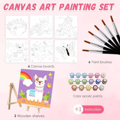 goldentime Kids Paint by Number Kits Including 6 Pre-Drawn Canvas for Painting, 6 Brushes 17 Paints and 2 Easels, Perfect Art Painting Kit, Arts and Crafts Painting for Kids Ages 8-12 - Image 2