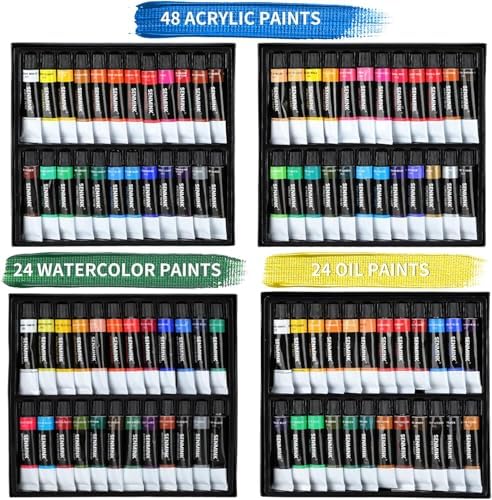 149Pcs Deluxe Artist Painting Set with Aluminum and Beech Wood Easel, 48 Colors Acrylic & Oil Paints, 24 Colors Watercolor Paints, Art Paint Supplies for Artists, Beginner & Adults - Image 3