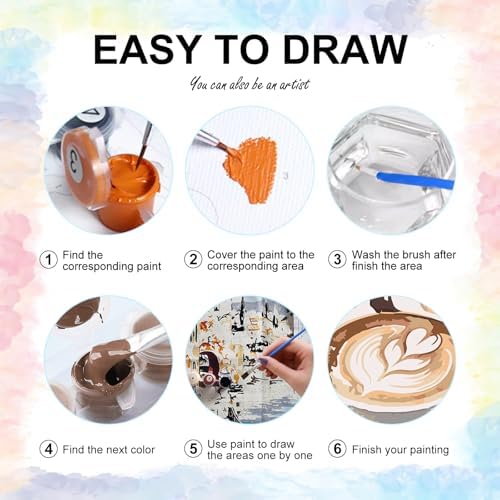 Yezavesu 6 Pack Paint by Numbers Kit for Adults Beginner Coffee, 8x12 Inch - Image 6