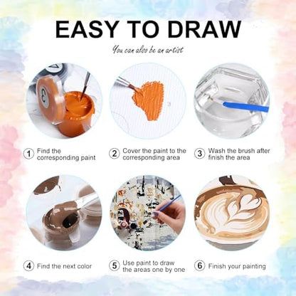 Yezavesu 6 Pack Paint by Numbers Kit for Adults Beginner Coffee, 8x12 Inch - Image 6