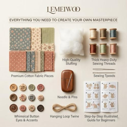 Lemeiwoo Patchwork Mouse DIY Kit, Handmade Sewing Craft Kit for Adults, Vintage Cottagecore Animal Quilting Project, Complete Fabric Mouse Making Set for Beginners, Hobbyists & Craft Lovers Gift (A) - Image 7