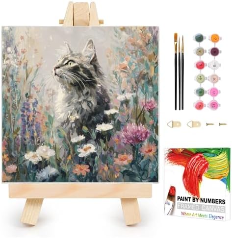 AUKELHJ Framed Paint by Numbers Kit for Adults, Cat, 10x10 inch by Unknown