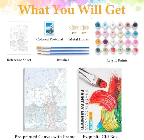 Framed Paint by Numbers Kit for Adults, Seagull Ocean Decor 8x12 Inch - Image 5