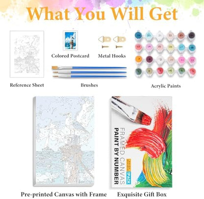 Framed Paint by Numbers Kit for Adults, Seagull Ocean Decor 8x12 Inch - Image 5