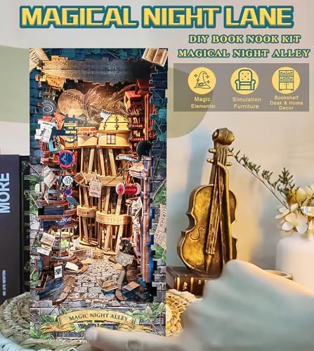 Spilay Book Nook Kit for Adults, Magic Night Lane DIY Miniature House Kit - Image 4