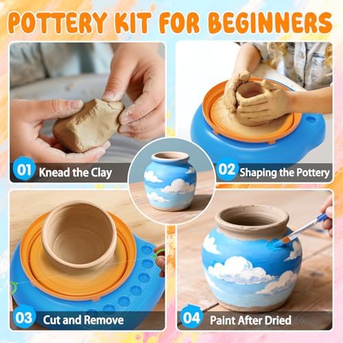 Weilim Pottery Wheel for Kids Beginners, Air-Dry Clay & Paint Kit Ages 6-12 - Image 3