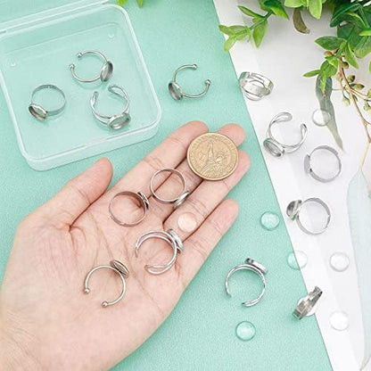 SUNNYCLUE 40Pcs DIY 20 Sets Ring Blanks Adjustable Ring Base Blank Stainless Steel Ring Bezels Round Glass Cabochons Finger Ring Cabochon Settings Rings Blanks for Jewelry Making Kit Adult DIY Craft - Image 3