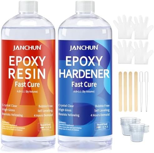 JANCHUN Epoxy Resin Kit 32oz, Bubble Free Crystal Clear Resin by JANCHUN