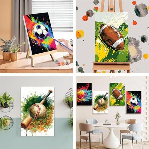 Ball Sports Paint by Numbers for Adults with Framed Canvas - Wooden Easel - Image 5