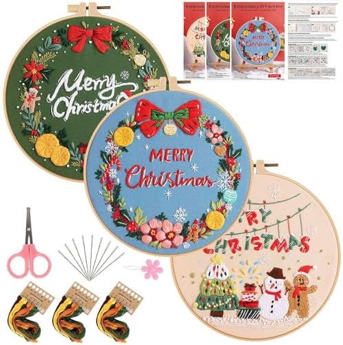 Konrisa Embroidery Kits Merry Christmas Pattern Embroidery Starter Kits for Adults Beginner DIY Sewing Needlepoint Cross Stitch Practice Kit Christmas Home Decoration Handmade Gifts by Konrisa