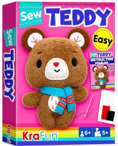 KRAFUN Teddy Bear Sewing Kit for Kids Ages 8-12 - No Scissors by FunCreativeArtsCraftKits