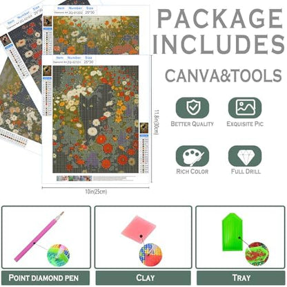 sdfkmlcdl Vintage Moody Black Cat Diamond Art Kits for Adults, Dark Cottagecore Flower Black Cat Full Drill Diamond Painting Kits for Adults Beginners 4 Pack, 9.8x11.8 Inch - Image 3