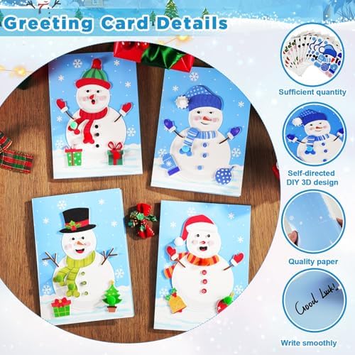 24 Sets Christmas Winter Card Making Craft Kit for with Envelopes DIY 3D Snowman Cards Crafts Make Your Own Greeting Card Making Supplies for Holiday Xmas Party Home Classroom Decor Activities - Image 3