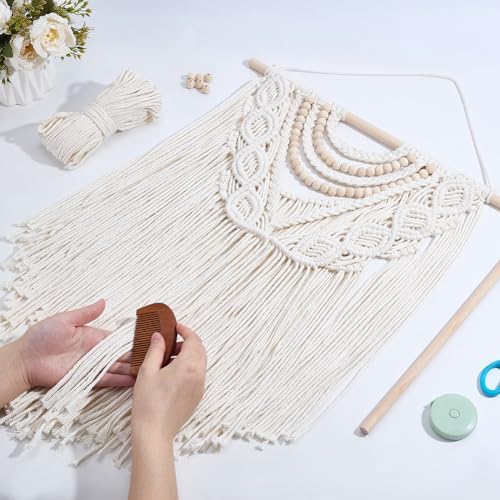 FREEBLOSS Boho Macrame Wall Hanging Kit Woven Tassel Tapestry DIY Cotton Rope Decoration Macrame Kit with Instructions for Adults Beginners, 40cm/15.7" Wide - Image 4
