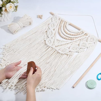FREEBLOSS Boho Macrame Wall Hanging Kit Woven Tassel Tapestry DIY Cotton Rope Decoration Macrame Kit with Instructions for Adults Beginners, 40cm/15.7" Wide - Image 4