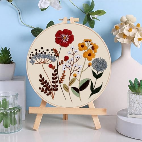 ERKOON 3 Sets Embroidery Kit, Floral Cross Stitch Set for Include Embroidery Cloth Hoops Threads for Craft Lover Hand Stitch (Plants & Flowers) - Image 6