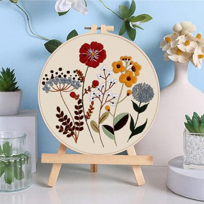 ERKOON 3 Sets Embroidery Kit, Floral Cross Stitch Set for Include Embroidery Cloth Hoops Threads for Craft Lover Hand Stitch (Plants & Flowers) - Image 6