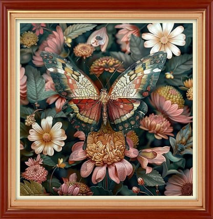 Joyhoor Cross Stitch Kits for Beginners Stamped Cross-Stitch Supplies Needlework preprint Embroidery Kits for Adults DIY Needlepoint Kit Embroidery Patterns 11CT-Colorful Butterfly Flowers 18×18 inch by JoyhoorCrossStitchKits
