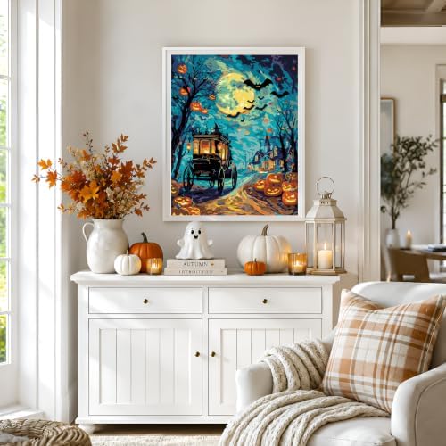 NXIKYO Halloween Carriage Paint by Numbers Kit for Adults Beginner, Night Adult Paint by Number Kits on Canvas, DIY Acrylic Oil Easy Painting by Numbers for Home Wall Decor 16x20 inch (Without Frame) - Image 4
