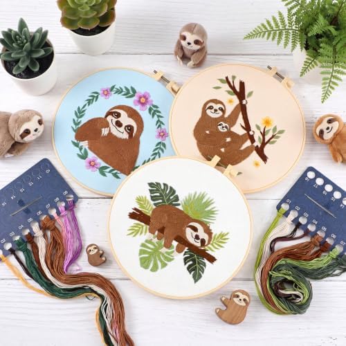 Mindsoft 3 Set Needlepoint Kit for Beginners with Hoop,Sloth - Image 4