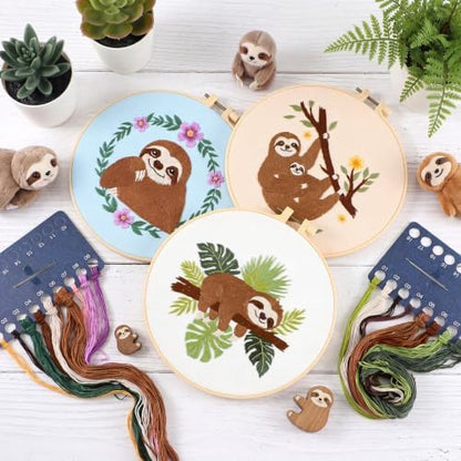Mindsoft 3 Set Needlepoint Kit for Beginners with Hoop,Sloth - Image 4