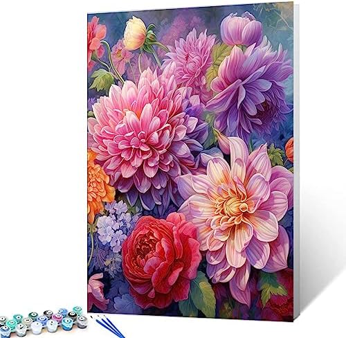 TUMOVO Colorful Flowers Field Paint By Numbers For Adults Beginner Yellow Rose & Dahlias Floral DIY Acrylic Canvas Girls Bedroom Decor Painting Kits 16x20 Inch Boho (Without Frame) by TUMOVO