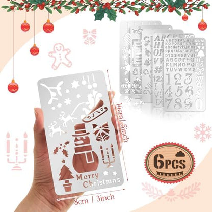 Lewtemi 6 Pcs Metal Wood Burning Stencils, Christmas Style Letters Numbers - Image 2