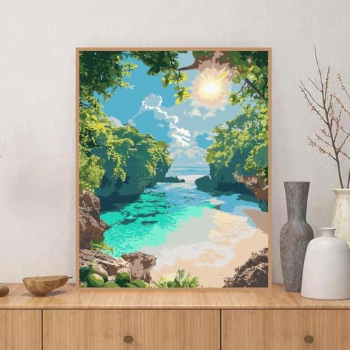 ZRIZQ Landscape Paint by Numbers Kit for Adults Beginner,Beach,16x20 - Image 3