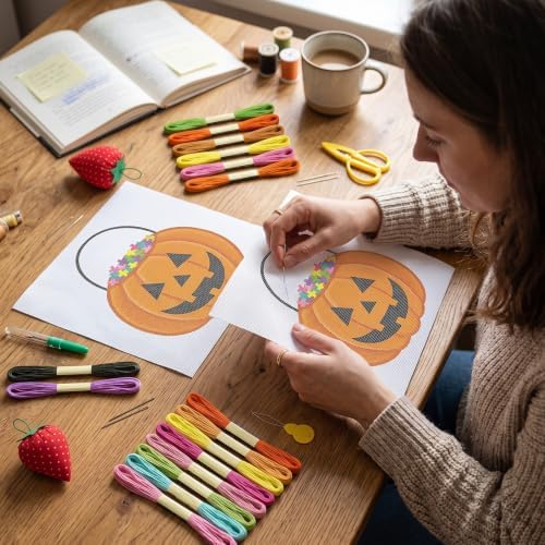 XunYee Needlepoint Canvas Kit, Halloween Pumpkin Bucket - Image 6