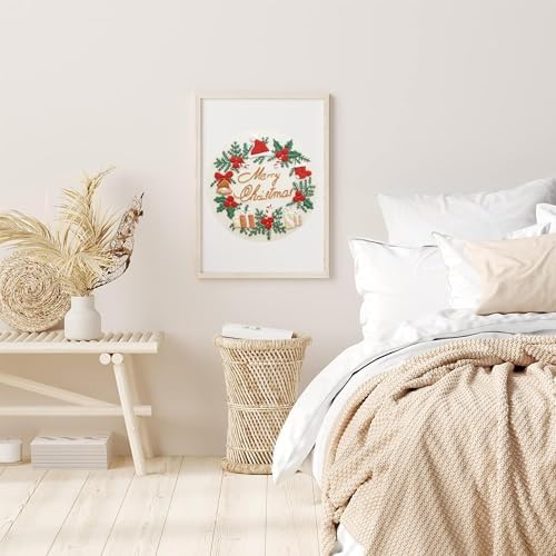Huacan Embroidery Kits for Adults Beginner DIY Cross Stitch Stamped Christmas Pattern Stitching Wreath Sewing Kit 1 Piece 7.8 x 7.8 Inch - Image 3