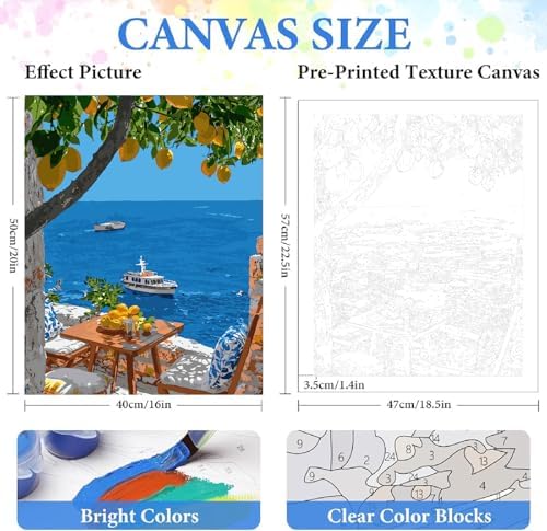 ZRIZQ Paint by Numbers Kit for Adults Beginner,Lemon Tree Sea,16x20 - Image 2