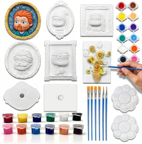 DIY Paint Your Own Ceramic Magnets Kit - 7 Pcs Famous Art Masterpiece 3D Relief - Pottery Painting Kit & Aroma Stone Craft - Creative Hobby Gift for Beginners, Teens & Family Home Decor by HuiBeans
