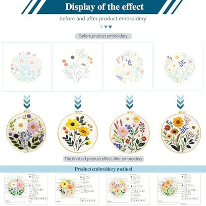 Zhenqing 4-Piece Floral Embroidery Kit for Beginners - Complete Set with Printed Cotton Fabric, Hoop, Threads & Tools (C0155) - Image 6