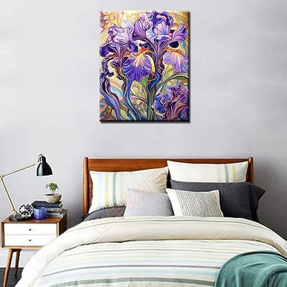 Abstract Violet Flowers Painting by Numbers for Adult Kids Garden Wildflower Paint by Numbers on Canvas Tropical Plants Easy to Paint with Brushes and Acrylic Pigment Room Decor 16x20inch(DIY Framed) - Image 3