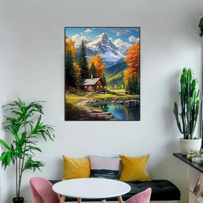 ldazao Mountain Paint By Numbers Kit for Adults Beginner with Frame Wooden Easel Cabin Adult Paint By Number Kits On Canvas for Gift Home Wall Decor 16x20 Inch - Image 3