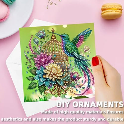 12 Pack Flower Diamond Painting Greeting Kits Hummingbird DIY 5D Diamond Art with Envelopes & Rhinestones, Creative Christmas Birthday Gifts for Adults, Family, Friends - Image 3