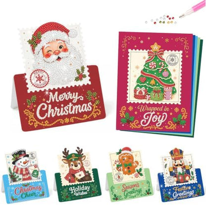 6Pcs Christmas 3D Diamond Art Painting Greeting Card with Envelope by BAYUNOESparkDiamondCraft