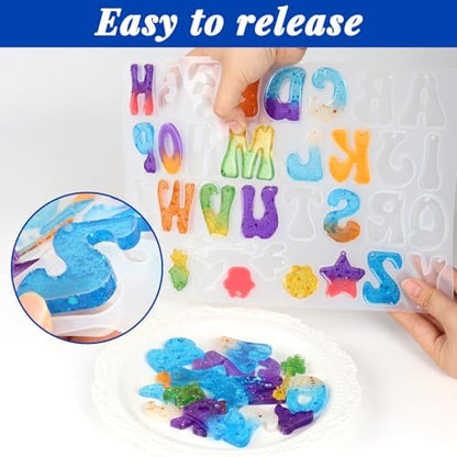 Alphabet Keychain Mold, Reversed Letter Keychain Silicone Molds with Holes, Alphabet Epoxy Resin Mold for DIY Jewelry Pendant Keychain (Ocean and Letter) - Image 4