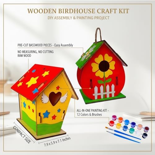 DIY Wooden House Craft Kit with Paints & Brushes, Pre-Cut Basswood Assembly Project for Home Decor, 5.9 x 4.7 x 7.1 Inches - Image 4