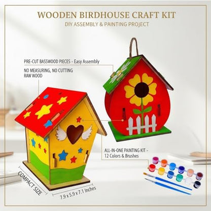DIY Wooden House Craft Kit with Paints & Brushes, Pre-Cut Basswood Assembly Project for Home Decor, 5.9 x 4.7 x 7.1 Inches - Image 4