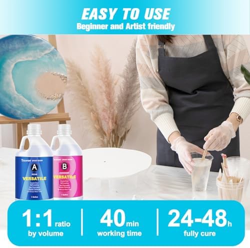 Teexpert Epoxy Resin Crystal Clear: 2 Gallon Epoxy Resin Kit Casting Resin Non Toxic High Gloss for Casting Coating Art DIY Craft Jewelry Wood Table - 2 Part(1gallon Resin and 1gallon Hardener) - Image 5